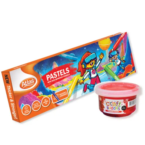 Atlas oil pastel 24 color with free craft buddies finger paint tub