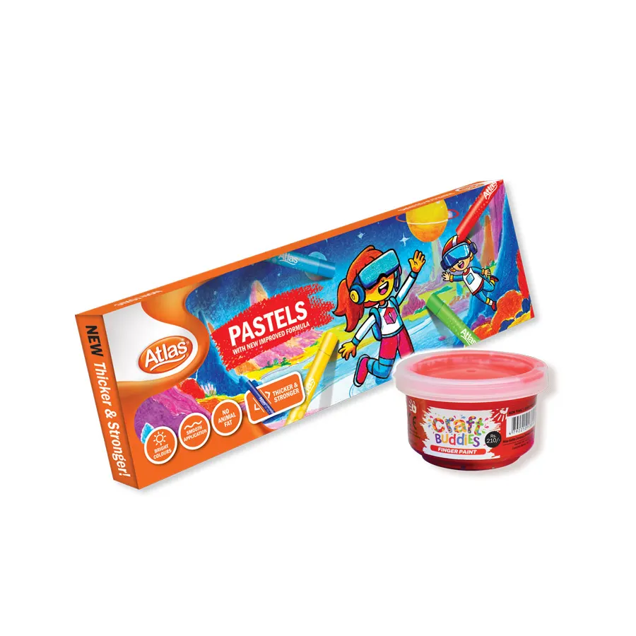 Atlas oil pastel 24 color with free craft buddies finger paint tub