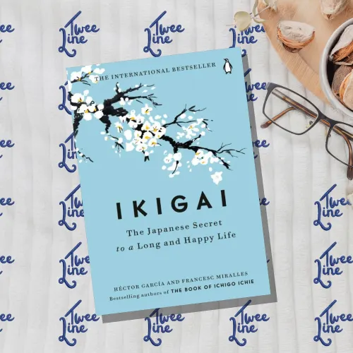 Ikigai hardcover book cover with Japanese-inspired design and title
