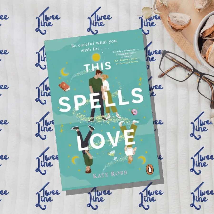 Cover of This Spells Love by Kate Robb, featuring a whimsical design with hearts and stars.